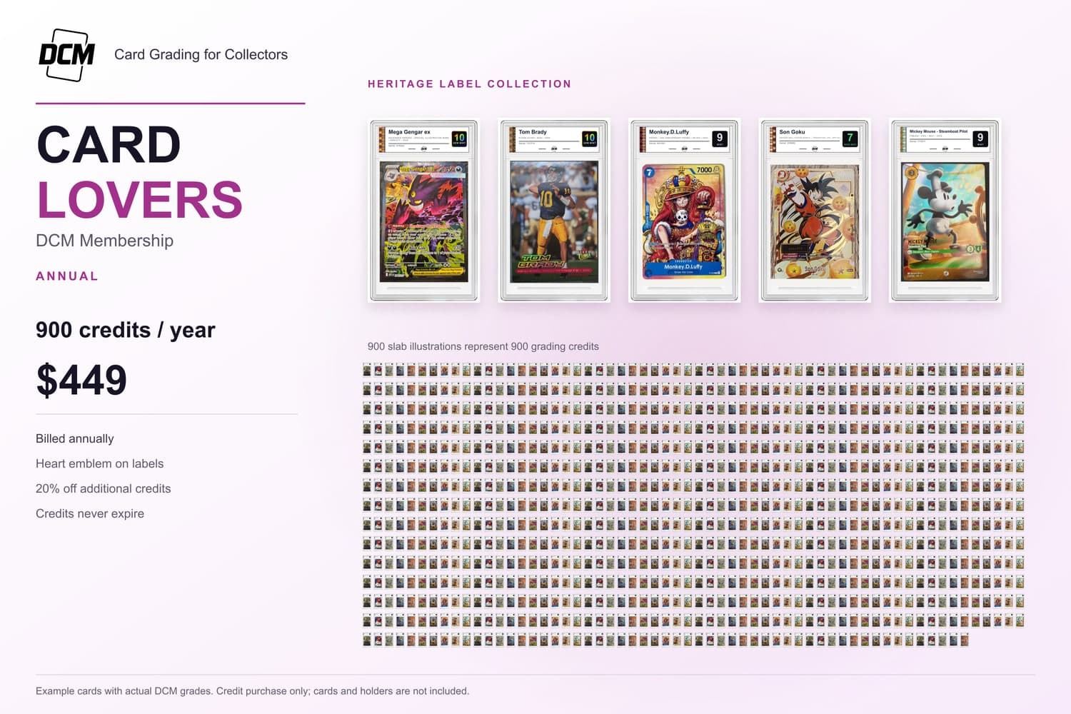 DCM Card Lovers Annual membership: 900 grading credits a year for $449