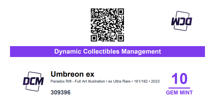 DCM Foldable Slab Label Example - Umbreon ex Gem Mint 10