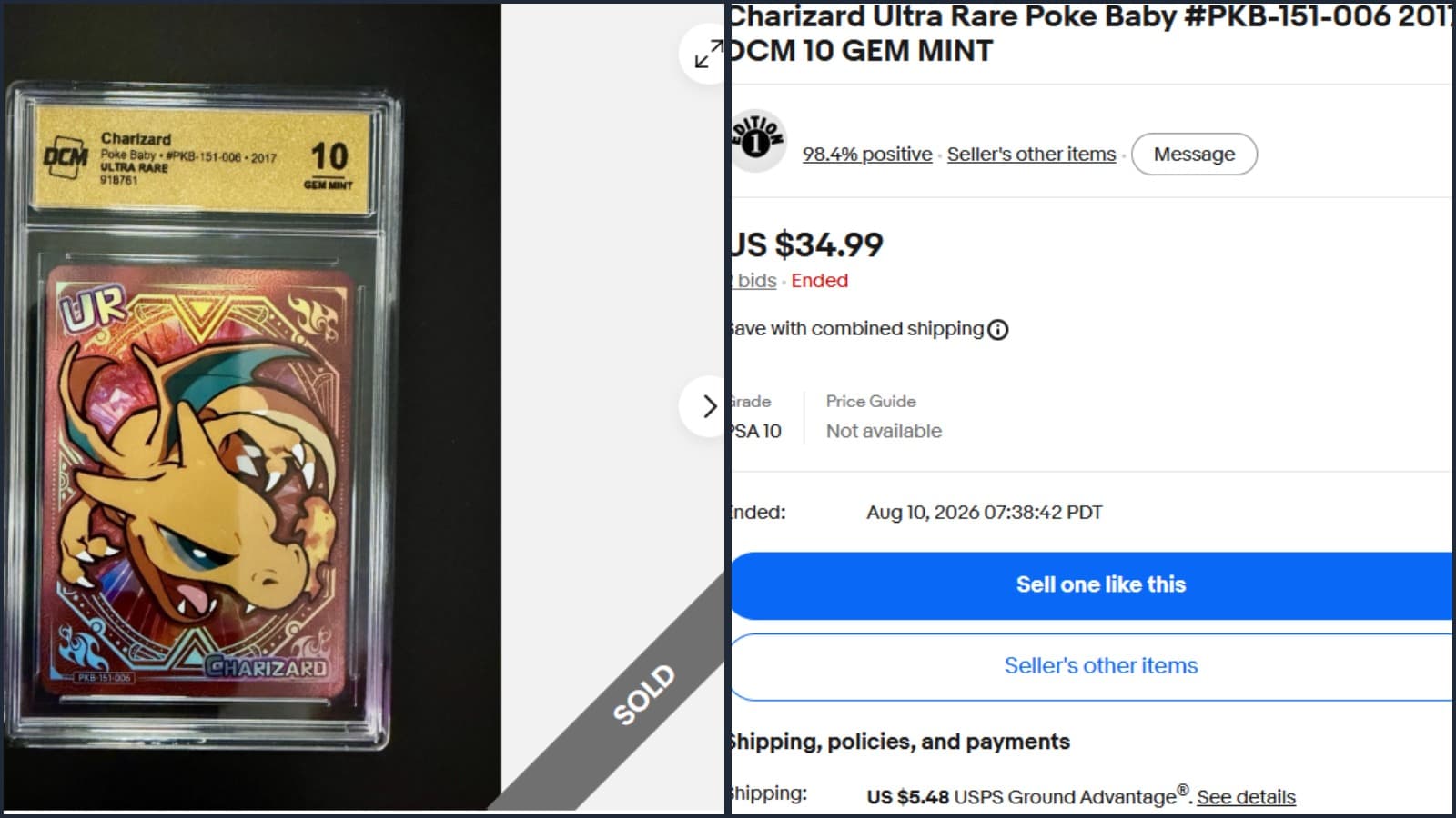 Poke Baby Charizard in a custom lab, sold on eBay.